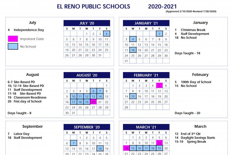 Back to School Calendar 2020-2021